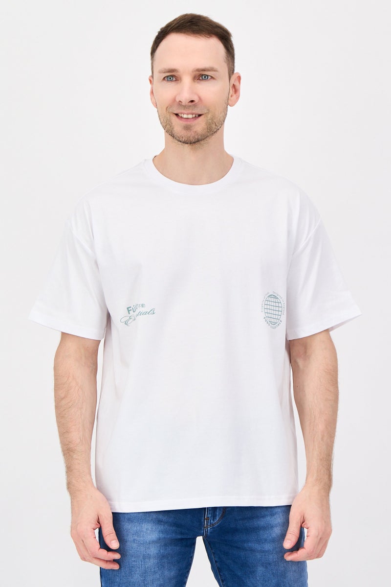 Fudo Men Crew Fit Short Sleeve Graphic Print T-Shirt, White - Image 1